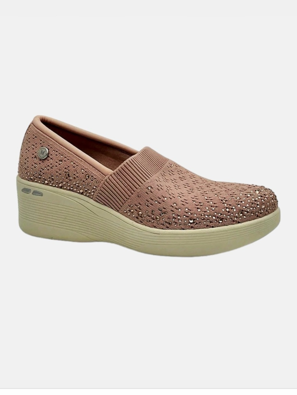 Slip-On Martha Stewart Sketchers Wedge Mule in Dusty Rose with Sparkle Detail